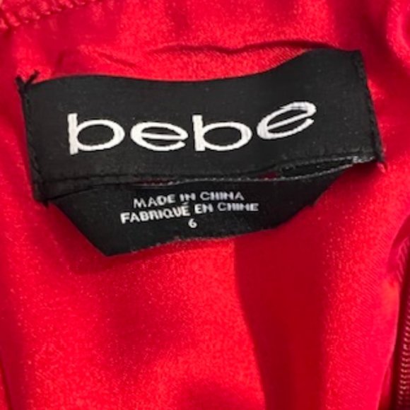 bebe Red Satin Mini Dress with Tulle Underskirt and Pockets - Picture 5 of 9